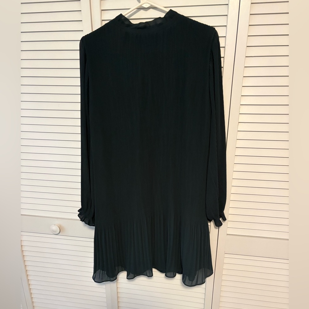 Whimsical charcoal-black Long-Sleeve Pleated Shift Dress